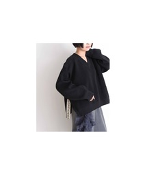 ワッフル編みサイドロゴテープニット