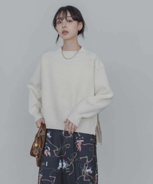 Eimee Law（エイミーロウ）の「ワッフル編みサイドロゴテープニット（ニット/セーター・レディース・ベージュ/アイボリー/ブラック/アイボリー系/モカ/ブラック系/ブラウン/ホワイト系その他/ライトピンク/ブラック系その他・FREE）」の17枚目の写真