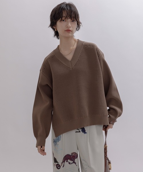 ワッフル編みサイドロゴテープニット Eimee Law│Eimee Law & LHELBIE