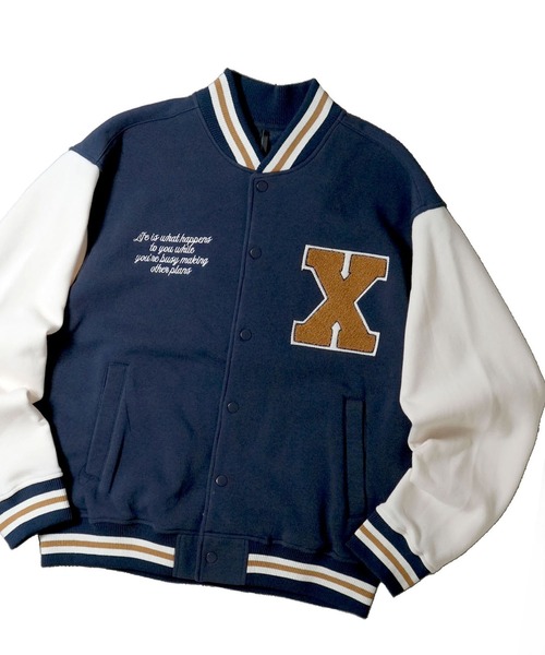 おしゃれスタ(オシャレスタ)の「felt patch sweat stadium jacket/フェルトパッチ スウェット スタジアムジャケット オーバーサイズ メンズ レディース(スウェット・メンズ・ブラウン/ネイビー/ブラック・L/M/XL)」の1枚目の写真