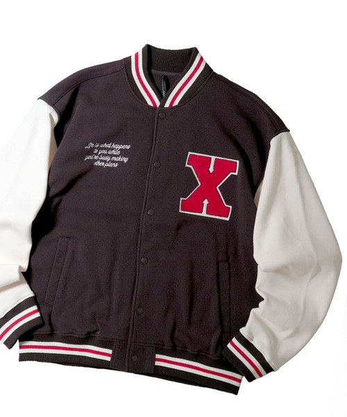 おしゃれスタ(オシャレスタ)の「felt patch sweat stadium jacket/フェルトパッチ スウェット スタジアムジャケット オーバーサイズ メンズ レディース(スウェット・メンズ・ブラウン/ネイビー/ブラック・L/M/XL)」の3枚目の写真