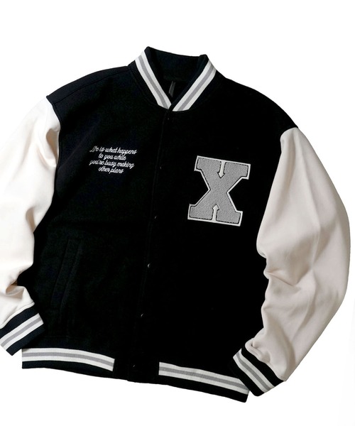 おしゃれスタ(オシャレスタ)の「felt patch sweat stadium jacket/フェルトパッチ スウェット スタジアムジャケット オーバーサイズ メンズ レディース(スウェット・メンズ・ブラウン/ネイビー/ブラック・L/M/XL)」の2枚目の写真