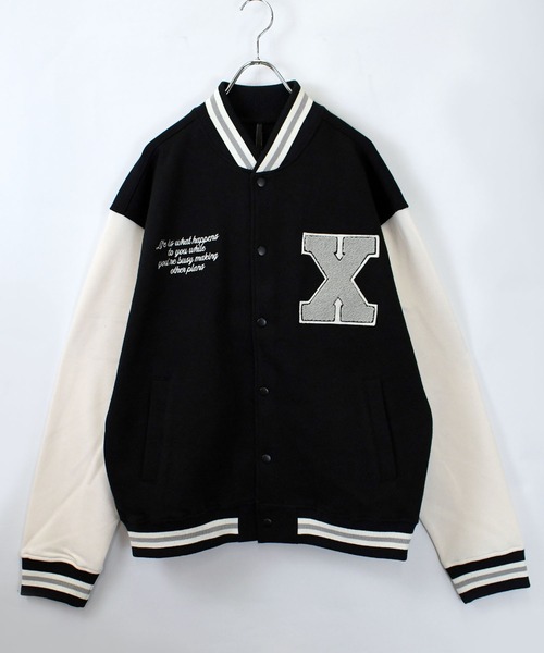 おしゃれスタ(オシャレスタ)の「felt patch sweat stadium jacket/フェルトパッチ スウェット スタジアムジャケット オーバーサイズ メンズ レディース(スウェット・メンズ・ブラウン/ネイビー/ブラック・L/M/XL)」の4枚目の写真