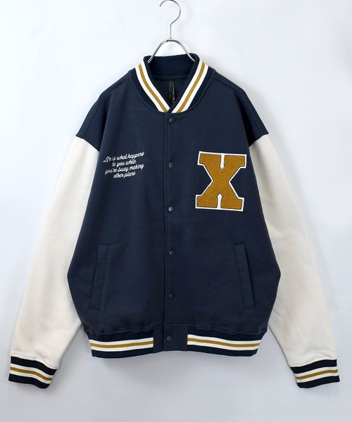 おしゃれスタ(オシャレスタ)の「felt patch sweat stadium jacket/フェルトパッチ スウェット スタジアムジャケット オーバーサイズ メンズ レディース(スウェット・メンズ・ブラウン/ネイビー/ブラック・L/M/XL)」の6枚目の写真
