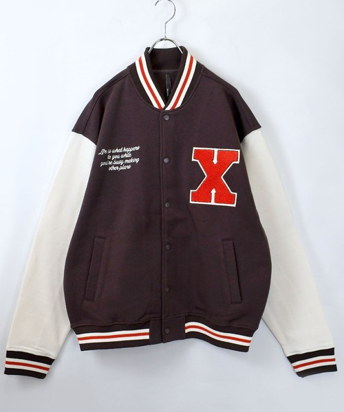 おしゃれスタ(オシャレスタ)の「felt patch sweat stadium jacket/フェルトパッチ スウェット スタジアムジャケット オーバーサイズ メンズ レディース(スウェット・メンズ・ブラウン/ネイビー/ブラック・L/M/XL)」の8枚目の写真