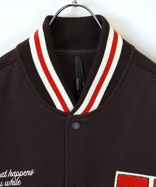おしゃれスタ(オシャレスタ)の「felt patch sweat stadium jacket/フェルトパッチ スウェット スタジアムジャケット オーバーサイズ メンズ レディース(スウェット・メンズ・ブラウン/ネイビー/ブラック・L/M/XL)」の10枚目の写真
