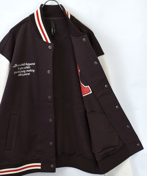 おしゃれスタ(オシャレスタ)の「felt patch sweat stadium jacket/フェルトパッチ スウェット スタジアムジャケット オーバーサイズ メンズ レディース(スウェット・メンズ・ブラウン/ネイビー/ブラック・L/M/XL)」の13枚目の写真