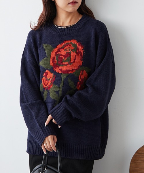 continuer de NICE CLAUP(コンティニューデナイスクラップ)の「バラモチーフニット(ニット/セーター・レディース・アイボリー/ブラック/ネイビー・FREE)」の6枚目の写真