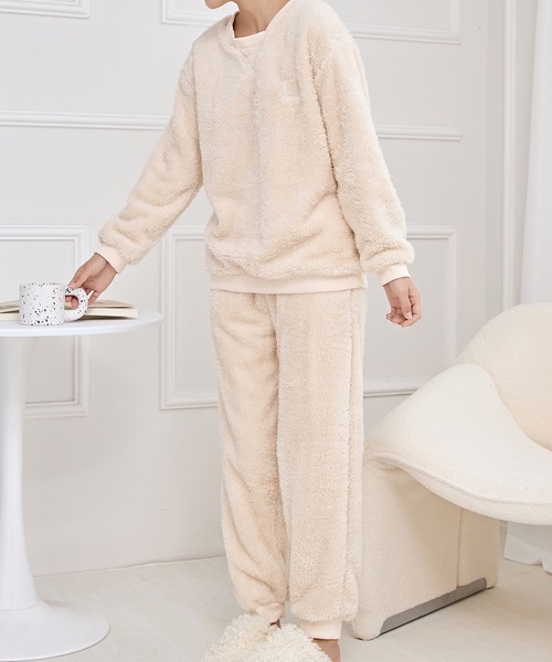 ソリッドカラー ボア フリース 長袖 ルームウエア（ルームウェア