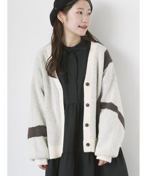 ehka sopo(エヘカソポ)の「ジャカードVネックカーディガン(カーディガン/ボレロ・レディース・ピンク/ブラック/キナリ・F)」の1枚目の写真