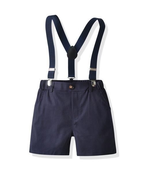 DAY CLOSET(デイ クローゼット)の「【丸ごと洗える セットアップ キッズスーツ】 半袖ストライプシャツ+サスペンダー+ドット蝶ネクタイ+パンツ 4点セット(セットアップ・キッズ・ブルー・130cm/120cm/110cm/100cm/90cm)」の9枚目の写真