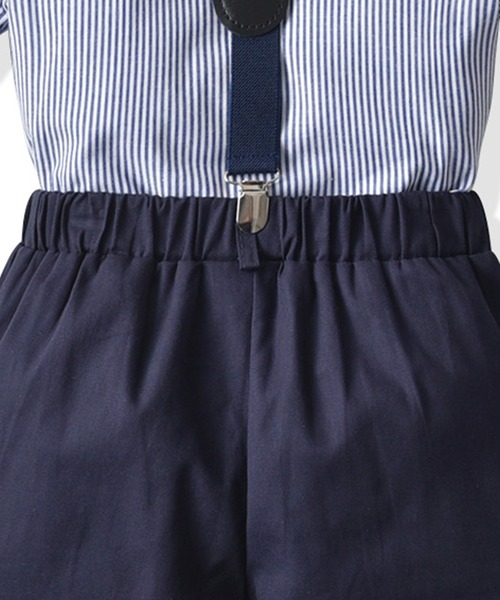 DAY CLOSET(デイ クローゼット)の「【丸ごと洗える セットアップ キッズスーツ】 半袖ストライプシャツ+サスペンダー+ドット蝶ネクタイ+パンツ 4点セット(セットアップ・キッズ・ブルー・130cm/120cm/110cm/100cm/90cm)」の11枚目の写真