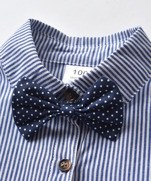 DAY CLOSET(デイ クローゼット)の「【丸ごと洗える セットアップ キッズスーツ】 半袖ストライプシャツ+サスペンダー+ドット蝶ネクタイ+パンツ 4点セット(セットアップ・キッズ・ブルー・130cm/120cm/110cm/100cm/90cm)」の6枚目の写真