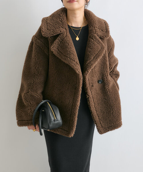 美品✨リヴドロワ　軽い　ボア×ファー　切り替えダブル　ショートコート　焦茶 RIVE DROITE（リヴドロワ）の「フラッフィーボアショートコート