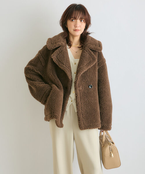 美品✨リヴドロワ 軽い ボア×ファー 切り替えダブル ショートコート