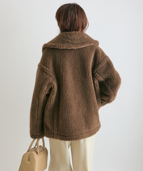 美品✨リヴドロワ　軽い　ボア×ファー　切り替えダブル　ショートコート　焦茶 美品✨リヴドロワ 軽い ボア×ファー 切り替えダブル ショートコート