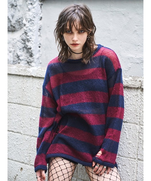 EGOIST（エゴイスト）の「ダメージボ－ダーニットトップス（ニット/セーター・レディース・ホワイト/ボルドー/カーキ・FREE）」の4枚目の写真