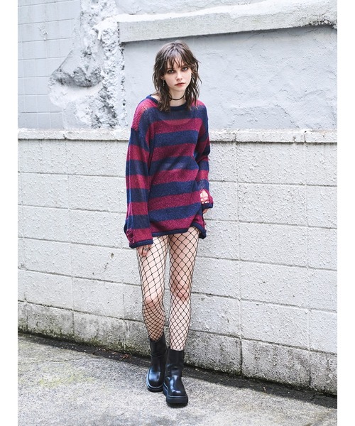 EGOIST（エゴイスト）の「ダメージボ－ダーニットトップス（ニット/セーター・レディース・ホワイト/ボルドー/カーキ・FREE）」の5枚目の写真