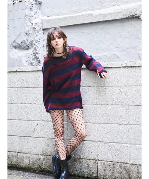 EGOIST（エゴイスト）の「ダメージボ－ダーニットトップス（ニット/セーター・レディース・ホワイト/ボルドー/カーキ・FREE）」の6枚目の写真