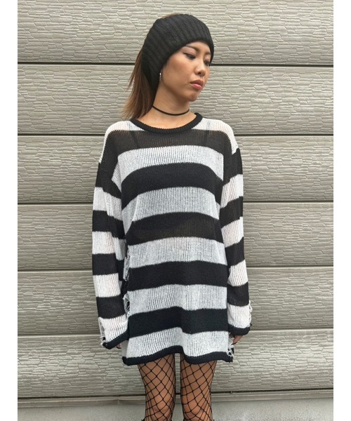 EGOIST（エゴイスト）の「ダメージボ－ダーニットトップス（ニット/セーター・レディース・ホワイト/ボルドー/カーキ・FREE）」の11枚目の写真