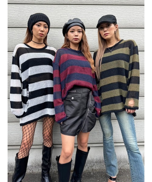 EGOIST（エゴイスト）の「ダメージボ－ダーニットトップス（ニット/セーター・レディース・ホワイト/ボルドー/カーキ・FREE）」の17枚目の写真