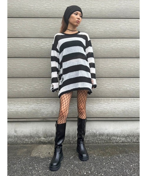 EGOIST（エゴイスト）の「ダメージボ－ダーニットトップス（ニット/セーター・レディース・ホワイト/ボルドー/カーキ・FREE）」の22枚目の写真