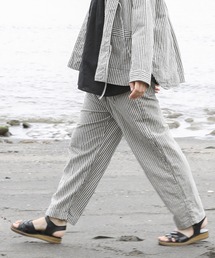 [Brocante / ブロカント] 綿麻ストライプアムンゼンクロス ドーミーパンツ