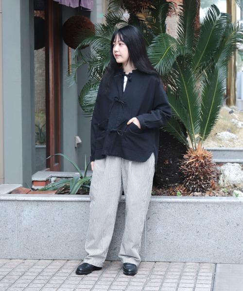 Brocante / ブロカント] 綿麻ストライプアムンゼンクロス