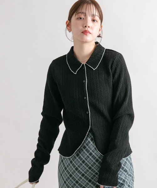 幾何柄カットジャガードシャツ SHIPS ブラウス シャツ 「手洗い可能」幾何柄 カット ジャカード