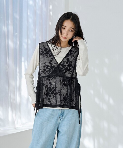 coen(コーエン)の「メッシュレース2WAYベスト(ベスト・レディース・ナチュラル/ブラック・FREE)」の3枚目の写真