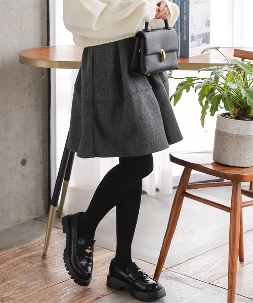 Petitle（プチレ）の「[ 低身長向けサイズ ] フェイクウールキュロット（スカート・レディース・ホワイト/チャコール/ブラック・PM）」の16枚目の写真