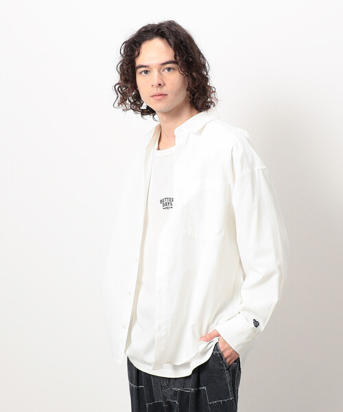 Purple&Yellow（パープルアンドイエロー）の「刺繍ブロード ワイドシャツ（シャツ/ブラウス・メンズ・ホワイト/サックスブルー/ブルー・SMALL/MEDIUM/LARGE）」の2枚目の写真