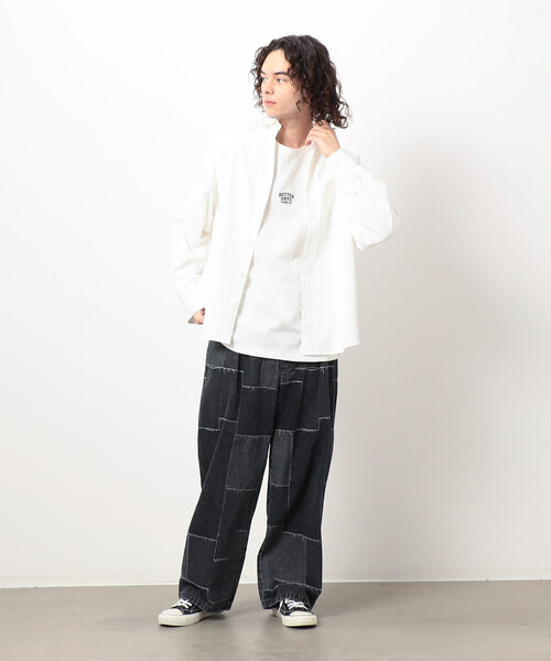 Purple&Yellow（パープルアンドイエロー）の「刺繍ブロード ワイドシャツ（シャツ/ブラウス・メンズ・ホワイト/サックスブルー/ブルー・SMALL/MEDIUM/LARGE）」の5枚目の写真