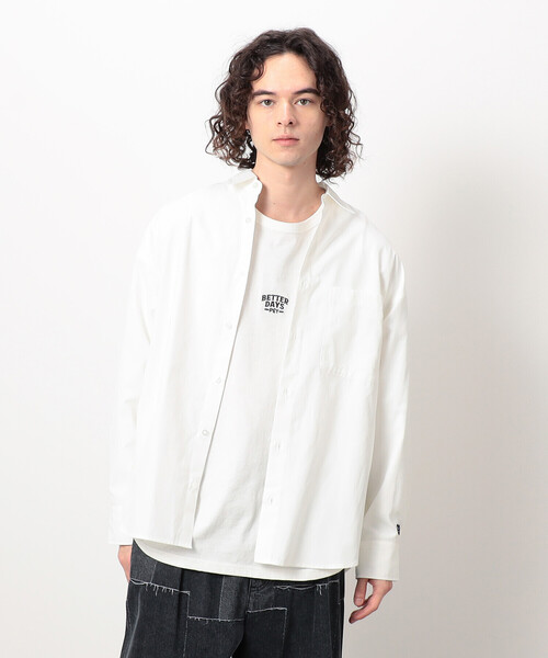 Purple&Yellow（パープルアンドイエロー）の「刺繍ブロード ワイドシャツ（シャツ/ブラウス・メンズ・ホワイト/サックスブルー/ブルー・SMALL/MEDIUM/LARGE）」の7枚目の写真