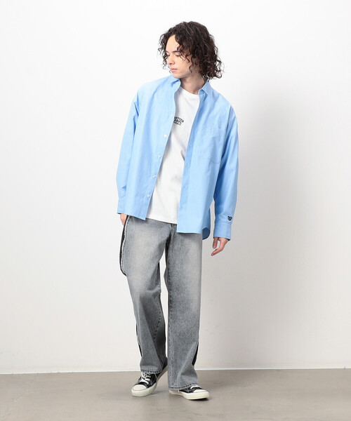 Purple&Yellow（パープルアンドイエロー）の「刺繍ブロード ワイドシャツ（シャツ/ブラウス・メンズ・ホワイト/サックスブルー/ブルー・SMALL/MEDIUM/LARGE）」の13枚目の写真