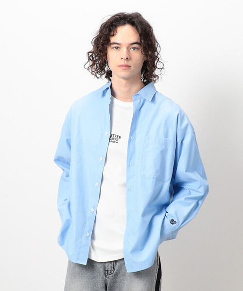 Purple&Yellow（パープルアンドイエロー）の「刺繍ブロード ワイドシャツ（シャツ/ブラウス・メンズ・ホワイト/サックスブルー/ブルー・SMALL/MEDIUM/LARGE）」の14枚目の写真