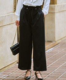 SMILE LAND | ＜大きいサイズ＞ やわらか素材リボンデザインストレートパンツ（９分丈）（セットアップ対応）(スラックス)