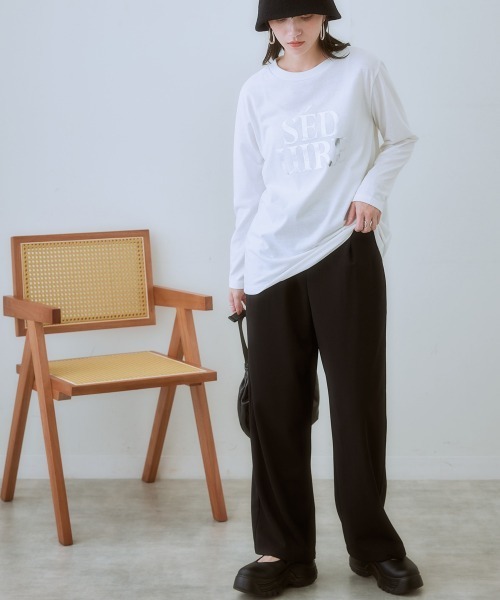 SMILE LAND（スマイルランド）の「＜大きいサイズ＞ やわらか素材リボンデザインストレートパンツ（９分丈）（セットアップ対応）（スラックス・レディース・ブラック/ライトベージュ・4L/LL/3L/5L/L）」の10枚目の写真