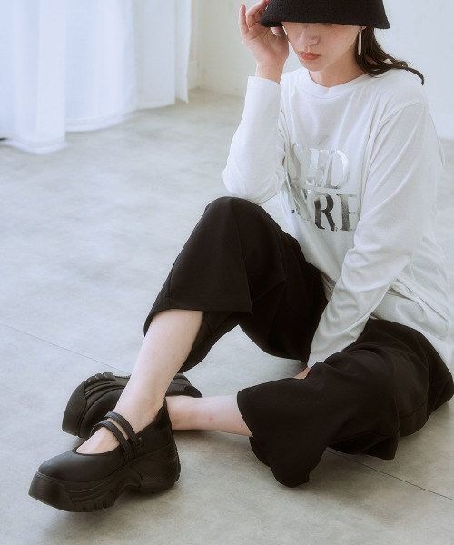 SMILE LAND（スマイルランド）の「＜大きいサイズ＞ やわらか素材リボンデザインストレートパンツ（９分丈）（セットアップ対応）（スラックス・レディース・ブラック/ライトベージュ・4L/LL/3L/5L/L）」の11枚目の写真