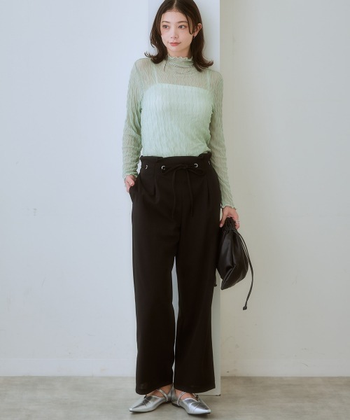 SMILE LAND（スマイルランド）の「＜大きいサイズ＞ やわらか素材リボンデザインストレートパンツ（９分丈）（セットアップ対応）（スラックス・レディース・ブラック/ライトベージュ・4L/LL/3L/5L/L）」の12枚目の写真