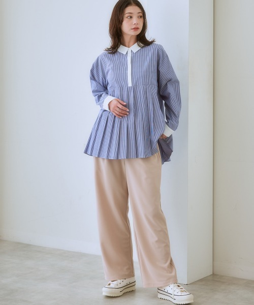 SMILE LAND（スマイルランド）の「＜大きいサイズ＞ やわらか素材リボンデザインストレートパンツ（９分丈）（セットアップ対応）（スラックス・レディース・ブラック/ライトベージュ・4L/LL/3L/5L/L）」の17枚目の写真