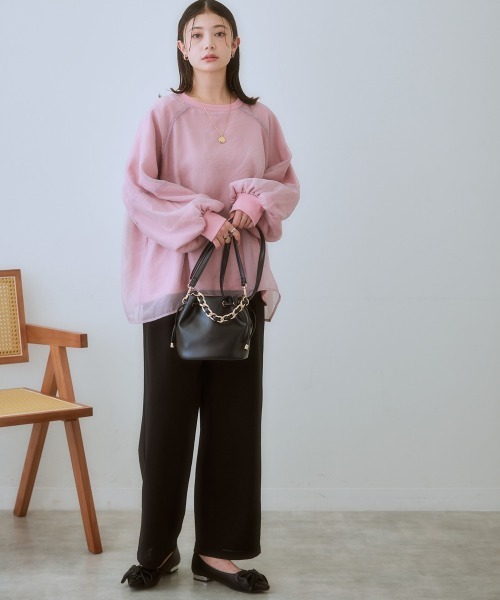 SMILE LAND（スマイルランド）の「＜大きいサイズ＞ やわらか素材リボンデザインストレートパンツ（９分丈）（セットアップ対応）（スラックス・レディース・ブラック/ライトベージュ・4L/LL/3L/5L/L）」の3枚目の写真