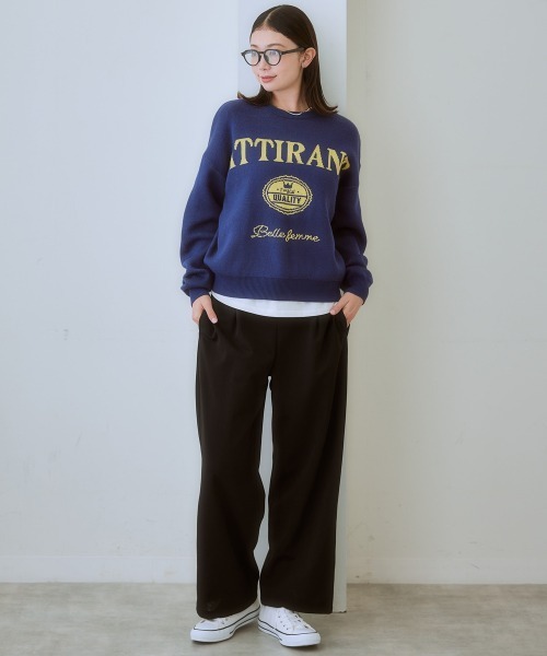 SMILE LAND（スマイルランド）の「＜大きいサイズ＞ やわらか素材リボンデザインストレートパンツ（９分丈）（セットアップ対応）（スラックス・レディース・ブラック/ライトベージュ・4L/LL/3L/5L/L）」の8枚目の写真