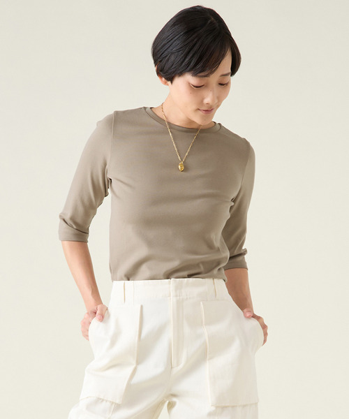 martinique(マルティニーク)の「《定番》フライス5分袖プルオーバー(Tシャツ/カットソー・レディース・ネイビー/ホワイト/クリーム/カーキ・FREE)」の4枚目の写真