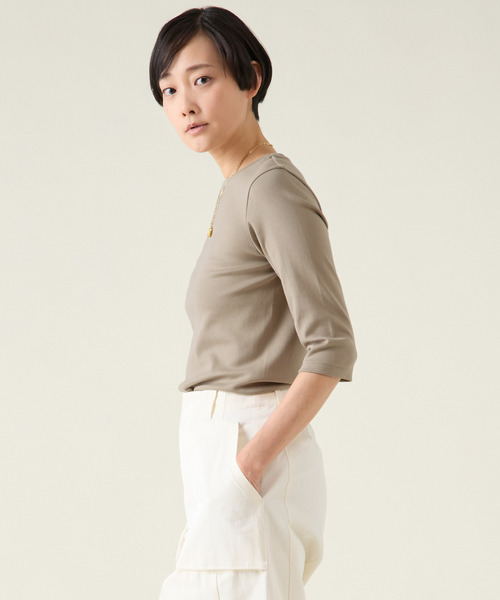 martinique(マルティニーク)の「《定番》フライス5分袖プルオーバー(Tシャツ/カットソー・レディース・ネイビー/ホワイト/クリーム/カーキ・FREE)」の5枚目の写真