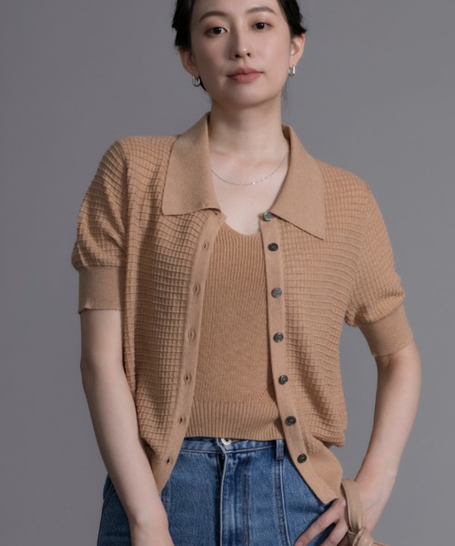 DECADE CLASSIC(ディケイド クラシック)の「【DECADE CLASSIC】シャツカラー半袖カーディガン (SS)(カーディガン/ボレロ・レディース・ホワイト/ベージュ/ブラック/チョコ・FREE)」の2枚目の写真