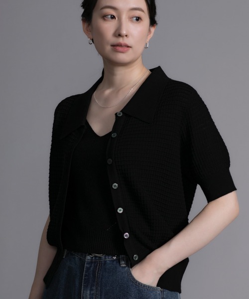 DECADE CLASSIC(ディケイド クラシック)の「【DECADE CLASSIC】シャツカラー半袖カーディガン (SS)(カーディガン/ボレロ・レディース・ホワイト/ベージュ/ブラック/チョコ・FREE)」の3枚目の写真