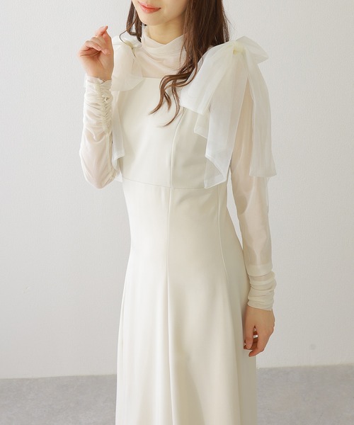 Lace Ladies(レースレディース)の「シアー リボン付き ノースリーブ マキシ ワンピース(ワンピース・レディース・アイボリー/ブラック/グレイッシュベージュ・FREE)」の1枚目の写真