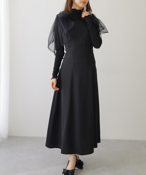Lace Ladies(レースレディース)の「シアー リボン付き ノースリーブ マキシ ワンピース(ワンピース・レディース・アイボリー/ブラック/グレイッシュベージュ・FREE)」の2枚目の写真