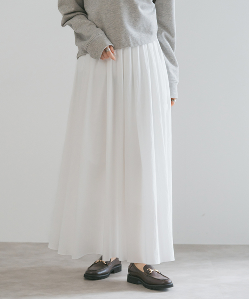 コットンタイプライターマキシギャザースカート（スカート